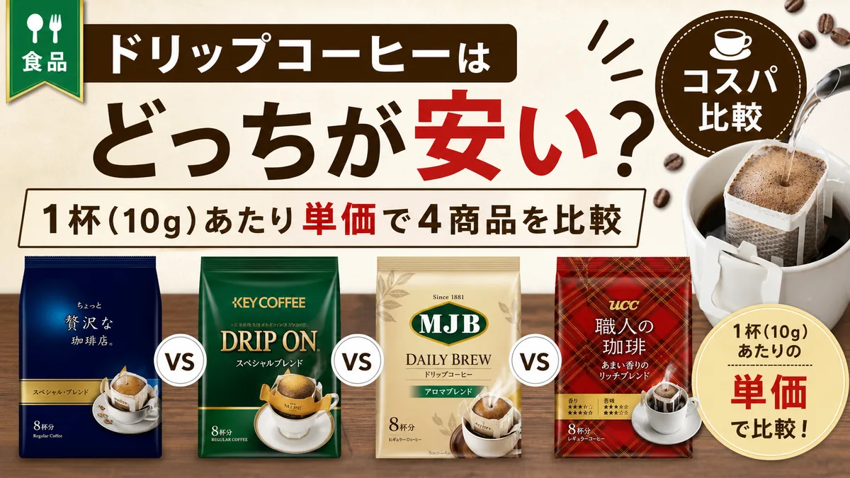 ドリップコーヒーはどっちが安い？1杯(10g)あたり単価で4商品を比較